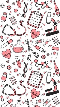 the word farmacia surrounded by various medical items and symbols in pink, black and white