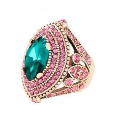 PRICES MAY VARY. Unique big size Turkish women ring. The length of this ring is 32mm(1.26inch), please pay attention on the size before purchase Antique gold plated alloy Embedded green stone in center and many pink crystals around Elegant statement rings for women and girls, available size: 6,7, 8, 9,10 Ideal gift choice for Christmas, Valentine’s Day, Mother’s Day, Birthday Vintage Pink Gemstone Jewelry, Pink Stone Setting Jewelry For Gift, Pink Stone Setting Jewelry Gift, Pink Jewelry With Stone Setting As Gift, Pink Stone Setting Rings For Gift, Turkish Style, Turkish Women, Crystal Resin, Turkish Fashion