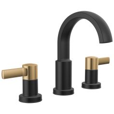 two black and gold faucets on a white background