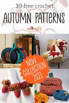 crochet autumn patterns with text overlay that reads, 10 free crochet autumn patterns