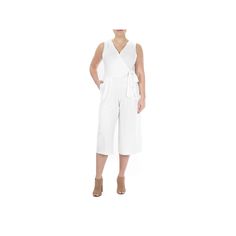 A faux-wrap bodice and wide-leg give this women's Nina Leonard jumpsuit a chic, warm-weather look. Click on this WOMEN'S GUIDE to find the perfect fit and more!PRODUCT FEATURESFaux-wrap bodiceSurplice necklineSleevelessPleated details2 pocketsSide-tie sashWrinkle-resistant fabric blendFIT & SIZING47-in. approximate overall lengthWide-leg cutFABRIC & CAREPolyester, spandexMachine washImported Size: Small. Color: Natural. Gender: female. Age Group: adult. Pattern: Solid. White Belted Jumpsuits And Rompers, Chic White Belted Jumpsuits And Rompers, White Belted Jumpsuits And Rompers For Summer, White Belted Jumpsuit For Summer, White Belted Jumpsuits And Rompers For Spring, White Wide-leg Jumpsuits For Day Out, Chic White Jumpsuits And Rompers For Spring, Chic Jumpsuit With Surplice Neckline For Spring, Chic Spring Jumpsuits And Rompers With Surplice Neckline