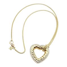 David Yurman Cable 18k Yellow Gold Diamond Large Heart Pendant Chain Necklace  Metal: 18k Yellow Gold Measurements:  Chain: 26mm x 26mm Length: 16" Width: 2mm Weight: 25.3 grams Stones: 46x Diamonds: .60ct Hallmarks: DY 750  Please reference the dimensions in the description for the best approximate dimensions. Formal Heart-shaped Necklace With Chain, Large Heart, Accessories Jewelry Necklace, Metal Necklaces, David Yurman, Heart Pendant, Gold Diamond, Chain Necklace, Cable