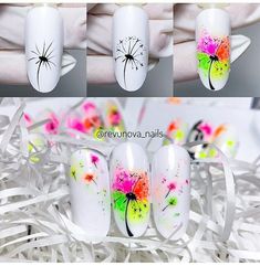 Dandelion Nail Art Design, Dandelion Nail Designs, Dandelion Nails Design, Pigment Nails, Dandelion Nail Art, Natural Nails Manicure, Neon Nail Art, Boho Nails, New Nail Art Design