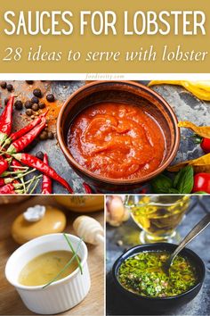 four different pictures with sauces for lobster