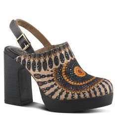 BLACK MULTI Afro Boho, Trending Handbags, L'artiste By Spring Step, Geometric Embroidery, Spring Step Shoes, Platform Clogs, Western Booties, Chunky Block Heels, Trending Sneakers