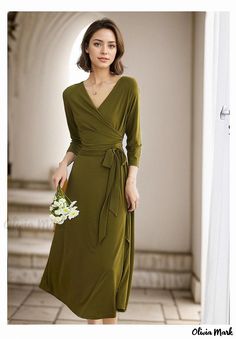 Olivia Mark - Sleek Monochromatic Collared Dress with Waist Cinching Tie and Seven-Eighth Length Sleeves - Perfect for Date Nights Night Skirt, Slimmer Belt, Collared Dress, Linen Shirt Dress, Date Nights, Solid Color Dress, Dress Size Chart, Types Of Skirts, Collar Dress