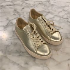 Nwot Trendy Gold Clae Sneakers Size 6.5 But Run A Whole Size Big! I’m A 7.5 And They Fit Perfectly. Style: Bradley Womens Shoes Sneakers, Shoes Sneakers, Running, Women Shoes, Sneakers, Women Shopping, Gold