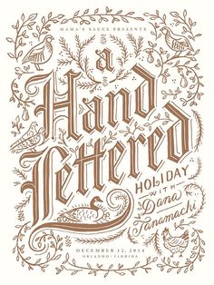 a hand lettered holiday card in brown ink