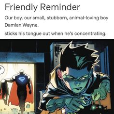 an image of a cartoon character with caption that reads, friendly reminder our boy, our small, stubborn, animal - loving boy