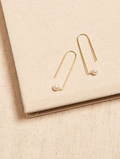 Aureus + Argent | Delicate Pearl Curved Wire Earrings | Banana Republic Elegant Brass Pearl Earrings, Elegant Brass Pearl Earrings With Ear Wire, Pearl Collection, Gift Card Balance, Crafted Jewelry, Wire Earrings, Pearl Size, Brass Chain, Wedding Looks