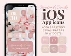 an iphone with the text'natural pink'on it and icons for app icons