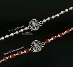 This amazing silver Rakhi is crafted from 925 silver with immense precision. It exudes excellent craftsmanship and will surely look wonderful on your brother's wrist. handmade custom design God divine Bracelet Or Rakhi bracelet with silver, rudraksha, and silver beaded chain, this is a special design beaded bracelet we can use either Rakhi bracelet or daily use bracelet for unisex. Best Rakshabandhan Festival best wishes sibling gift for your brother and sisters, Metal-925 sterling silver. Item Rakhi Design Silver, Sterling Silver Bracelets With Silver Beads For Festive Occasions, Festive Sterling Silver Bracelets With Silver Beads, Silver Round Beads Jewelry For Puja, Traditional Sterling Silver Beaded Bracelets In Silver, Traditional Sterling Silver Beaded Bracelets, Silver Spiritual Bracelets With Polished Beads, Traditional Sterling Silver Bracelet With Silver Beads As Gift, Traditional Gift Sterling Silver Bracelet With Silver Beads