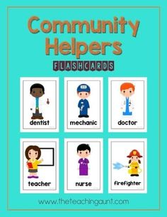 the community helpers flash cards are shown with different people and words on them,