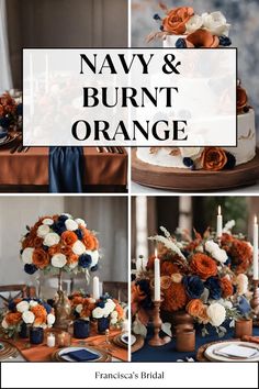 navy and burnt orange wedding decor