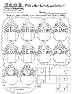 a printable worksheet for fall letter match