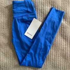 Nwt Size 4 Bought For My Daughter Back Before Lulu Accepted Returns On Sale Items. . Super Cute Blue Color With A Unique Design To Hold A Sweatshirt Or Jacket. I Didn’t Know That When I Bought Them And Assumed It Was “The Style,” Which I Thought Was Cute. Questions? Leave A Comment Below! Functional Fitted Blue Yoga Pants, Fitted Blue Yoga Pants With Go-dry Technology, Lululemon Athletica, To My Daughter, Pant Jumpsuit, Tights, Super Cute, Blue Color, Pants For Women