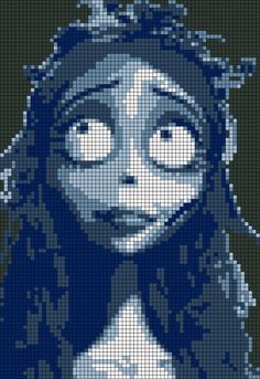 a pixellated image of a woman with blue hair and wearing a tiara on her head