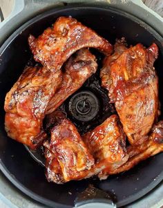 the meat is in the air fryer ready to be cooked