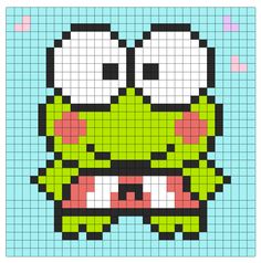 an image of a cross stitch pattern that looks like a green monster with big eyes