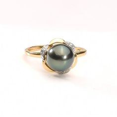 Tahitian Pearl Diamond Ring/ Floral Black Pearl | Etsy Black Pearl Ring, Pearl Diamond Ring, Rose Gold Gifts, Gold Pearl Jewelry, Pearl Gifts, Pearl And Diamond Ring