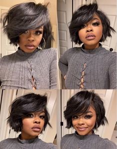 Hair Round Face Plus Size, Haircut For Plus Size, Pixie Cuts Black Women, Fluffy Bob Black Women, Plus Size Pixie, Short Hair Round Face Plus Size, Big Curls For Long Hair, Hairstyles Designs