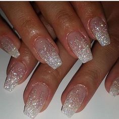 Sparkly Acrylic Nails, Hoco Nails, Silver Glitter Nails, Sally Hansen Nails, Formal Nails, Ombre Acrylic Nails, Simple Acrylic Nails, Summer Acrylic Nails