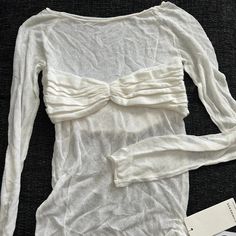 Commense White Long Sleeve Nostalgia Boat Neck Mesh Shirt Size S Elegant White Crew Neck Top, White Stretch Top For Party, White Stretch Party Top, White Long Sleeve Top For Party, White Long Sleeve Party Top, Party Long Sleeve White Top, Elegant White Stretch Tops, Elegant Crew Neck Top For Day Out, White Fitted Top Blouse For Party