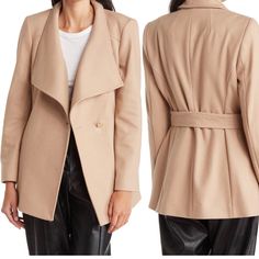 Brand New With Tags- Ted Baker Short Wrap Coat Cashmere/Wool Camel Color Size 1 = Xs Designer Cream Outerwear For Fall, Designer Beige Outerwear For Fall, Beige Designer Outerwear With Lapel Collar, Luxury Brown Cashmere Outerwear, Ted Baker Coat, Ted Baker Jacket, Pink Peacoat, Grey Pea Coat, Belted Wrap Coat