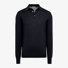 Dress it up under a tailored jacket or swap your shirt with it for a more casual anytime style-this navy long-sleeve polo shirt is an easygoing seasonal must-have. Polo Cardigan, Navy Crewneck, Zip Cardigan, Long Sleeve Polo Shirt, The Navy, Tailored Jacket, Long Sleeve Polo, Polo Collar, Mulberry Silk