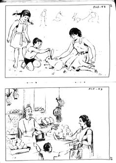 two black and white comics depicting people in the bathroom, one with a child on her lap