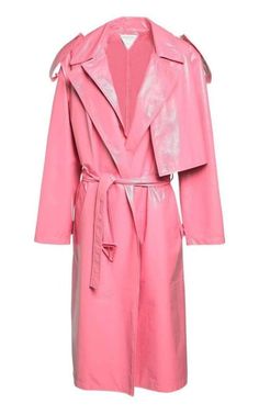 Convertible Crinkled Glossed-leather Trench Coat Bottega Veneta Ladies Coat Design, Pink Trench Coat, Brand Clothes, Leather Trench Coat, Coat Design, Cropped Jacket, Sleeveless Vest, Trench Coats, Pink Leather