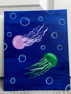 an acrylic painting of jellyfish and bubbles