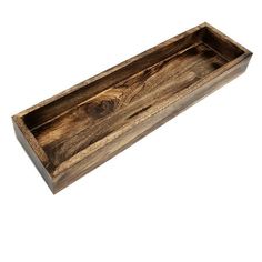 an empty wooden tray on a white background