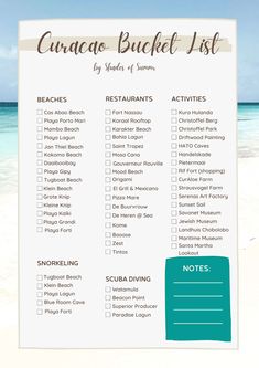 a printable vacation bucket list on the beach