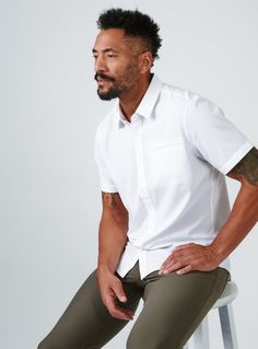 We created the perfect short sleeve button up, with the right mixture of comfort and style, just for you. Our performance shirts have 4-way stretch, are moisture wicking, wrinkle resistant and above all a great new addition to your wardrobe. The performance shirt will be your go-to for any occasion - day to night. This is a shirt that will have you satisfied at any given time. Details Model is 6'1" and wears a size medium. Care: Machine wash cold on delicate cycle, low tumble dry, do not iron Co Classic Stretch Short Sleeve Shirt, White Short Sleeve Dress Shirt For Summer, White Relaxed Fit Dress Shirt For Business Casual, White Short Sleeve Dress Shirt For Work, Classic White Short Sleeve Dress Shirt, White Short Sleeve Dress Shirt For Business Casual, White Short Sleeve Business Casual Dress Shirt, White Short Sleeve Classic Dress Shirt, Modern White Collared Short Sleeve Shirt