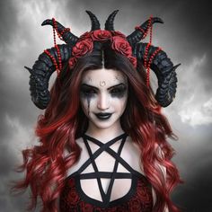 Demon Makeup, Goth Disney Princesses, Cat Halloween Makeup, Demon Costume, Demon Horns, Kiss Costume, Halloweenský Makeup, Creepy Halloween Makeup