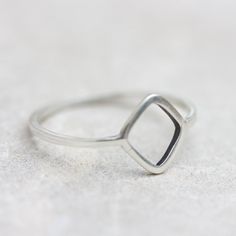 Rhombus ring  Sterling silver minimal modern ring by keepityours Minimalist Stackable Rings With Diamond Cut Open Band, Minimalist Diamond Cut Open Band Stackable Rings, Minimalist Adjustable Ring With Diamond Cut, Minimalist Open Ring Diamond Cut Jewelry, Minimalist Adjustable Diamond Cut Rings, Minimalist Open Band Diamond Ring For Everyday, Minimalist Diamond Cut Open Ring Jewelry, Everyday Minimalist Open Band Diamond Ring, Minimalist Silver Diamond-shaped Jewelry