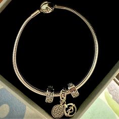 Pandora Moments Bracelet With 3 Charms 1 Joined In Love Charm And 2 Shining Elegance Clips. All Sterling Silver! Brand New In Box. Never Worn. Worth $220 Elegant Silver Charm Bracelet With Removable Charms, Elegant Bracelet With Adjustable Removable Charms, Elegant Adjustable Bracelet With Removable Charms, Pandora Silver, Love Charms, Pandora Bracelet, Pandora Jewelry, Jewelry Branding, Womens Jewelry Bracelets