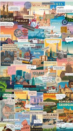 a collage of different cities and their names