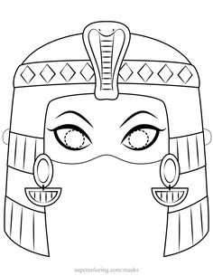 an egyptian mask with large eyes and headdress on the face is outlined in black and