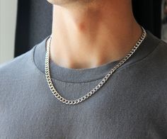 A strong, durable and high quality 6mm stainless steel chain that will not tarnish or rust over time, even when worn in water. You'll love this waterproof stainless steel handmade chain necklace! Although it is a thick chain, it is perfect for daily wear and you will not feel it being too heavy for wearing for long periods of time. It is a comfortable piece of jewelry that is safe for your sensitive skin. You can wear it alone, layer it with other necklaces. 💎Free shipping on all orders 💎Water Thick Necklace, Chain Necklace For Men, Silver Chain For Men, Cuban Link Chain Necklaces, Stainless Steel Chain Necklace, Fashion Eye Glasses, Curb Chain Necklace, Gold Chains For Men, Chain Silver