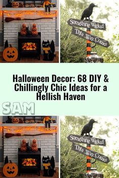 halloween decor is displayed in three different photos