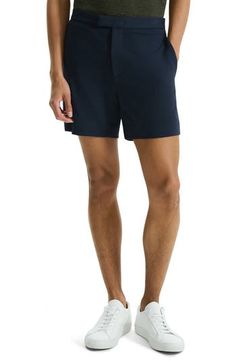 Cut from stretch-enhanced fabric, these shorts made with soft viscose feature a flat front and chino styling that keeps you looking smart at any occasion. 6" inseam; 23" leg opening; 10 3/4" front rise; 15 1/2" back rise Front slant pockets; back welt pockets 64% viscose, 30% nylon, 6% elastane Machine wash, dry flat Imported Summer Business Casual Elastane Bottoms, Casual 4-way Stretch Shorts, Summer Bermuda Shorts With Built-in Shorts, 5-inch Inseam, Stretch Bottoms For Business Casual In Summer, Stretch Bottoms For Business Casual Summer Wear, Cotton Bermuda Shorts For Business Casual, Fitted Cotton Bermuda Shorts For Business Casual, Casual Fitted Short Swim Trunks, Business Casual Bermuda Cotton Shorts