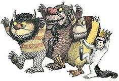 an image of three cartoon monsters with one holding the other's arm out and another standing