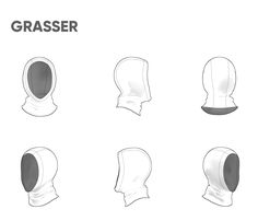 six different types of headgear with the words grasser written below each one