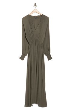 A solid hue allows for easy pairing in a long-sleeve maxi dress complete with smocked trims for on-trend appeal. V-neck Long sleeves Partially lined 100% polyester Machine wash, dry flat Imported Sleeve Maxi Dress, Long Sleeve Maxi, Long Sleeve Maxi Dress, Nordstrom Rack, Smocking, Long Sleeves, Nordstrom, Maxi Dress, Size Medium