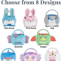 children's purses with different designs and names