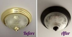 before and after photos of a light fixture