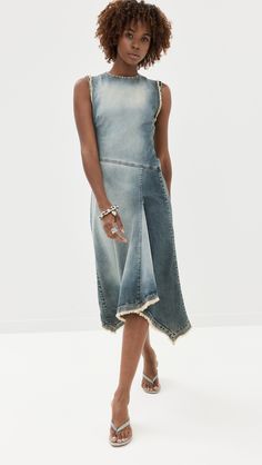 Find ACNE STUDIOS Denim Dress on Editorialist. Fabric: Mid-weight, stretch denim. Contrast stitching. Frayed edges. Asymmetrical hem. Crew neck. Sleeveless. Hook-and-eye and hidden zip at back. Shell: 97% cotton/3% elastane. Unlined. Wash cold. Made in Italy. Measurements: Measurements from size 34 Length: 45.25in / 115.0cm, from shoulder Acne Shop, Stretch Denim Fabric, Mid Dresses, Asymmetrical Hem, Denim Fabric, Asymmetric Hem, Stretch Denim, Denim Dress, Acne Studios