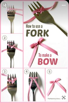 instructions to make forks with pink ribbon on them